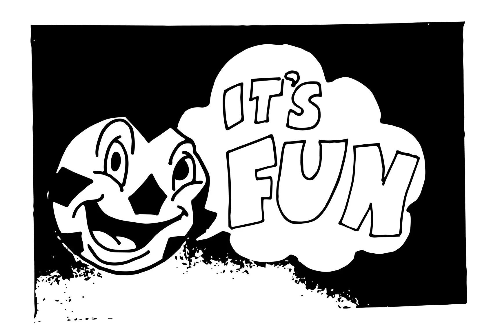 Original Soccertes cartoon: a smiling football beside the words IT'S FUN